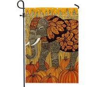 Bandiera da giardino elefante autunnale, foglie d'arancia, zucca, decorazione esterna, banner double face, in iuta per raccolto autunnale, decorazione per feste, 30,5 x 45,7 cm