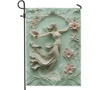 Bandiera da giardino elegante primaverile ed estiva, scultura verde menta con signora che scorre decorazione per esterni, bandiera da giardino in iuta su entrambi i lati, decorazione per prato, 30,5 x
