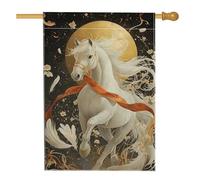 Bandiera da giardino equestre primaverile ed estiva, decorazione floreale con cavallo bianco, striscione per prato esterno, decorazione rustica su entrambi i lati, per feste e cortili, 71 x 101 cm