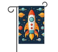 Bandiera da giardino Estate Piccolo Yard Bandiera per Esterno 12 X 18 Pollici Doppio Lato Casa Bandiera Razzo Clipart Nave Spaziale Stagionale Benvenuto Bandiera Agriturismo Vacanze Bandiera per la