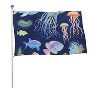 Bandiera da giardino estiva, 119,4 x 177,8 cm, con occhielli in ottone, bandiera per esterni per tutte le stagioni Bandiera acquatica per vacanze con animali marini grandi per la decorazione esterna