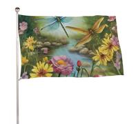 Bandiera da giardino estiva, 152,4 x 243,8 cm, bandiera stagionale da cortile con occhielli in ottone, bandiera per tutte le stagioni, libellula, giardino, primavera, vacanze, bandiera, grande