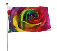 Bandiera da giardino estiva, 152,4 x 243,8 cm, bandiera stagionale da cortile con occhielli in ottone, bandiera per tutte le stagioni, rose arcobaleno bandiera per vacanze grande striscione per la