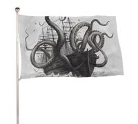 Bandiera da giardino estiva, 152,4 x 243,8 cm, bandiera stagionale da cortile con occhielli in ottone, bandiera da esterno per tutte le stagioni Bandiera bianca e nera con polpo e nave bandiera grande