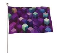 Bandiera da giardino estiva, 152,4 x 243,8 cm, con occhielli in ottone, bandiera per esterni per tutte le stagioni, cubi di colore astratto, bandiera viola per le vacanze, grande striscione per la