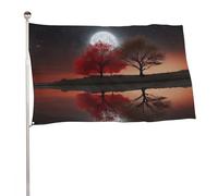 Bandiera da giardino estiva, 61 x 88,9 cm, bandiera stagionale da cortile con occhielli in ottone, bandiera per esterni per tutte le stagioni, albero rosso, lago, luna, vacanze, bandiera grande per la