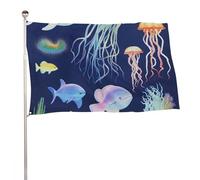 Bandiera da giardino estiva, 89 x 150 cm, bandiera stagionale da cortile con occhielli in ottone, bandiera per esterni per tutte le stagioni Bandiera acquatica per vacanze con animali marini grandi