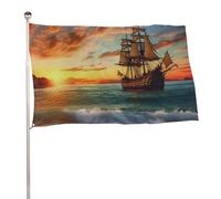 Bandiera da giardino estiva, 89 x 150 cm, bandiera stagionale da cortile con occhielli in ottone, bandiera per esterni per tutte le stagioni nave pirata al tramonto bandiera grande per la decorazione