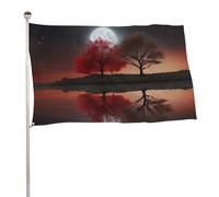 Bandiera da giardino estiva, 89 x 150 cm, bandiera stagionale da cortile con occhielli in ottone, bandiera per esterni per tutte le stagioni, albero rosso, lago, luna, vacanze, bandiera grande per la