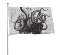 Bandiera da giardino estiva, 89 x 150 cm, bandiera stagionale da cortile con occhielli in ottone, bandiera per esterni per tutte le stagioni, bandiera bianca e nera con polpo e nave bandiera grande