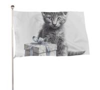 Bandiera da giardino estiva, 89 x 150 cm, bandiera stagionale da cortile con occhielli in ottone, bandiera per esterni per tutte le stagioni, gatto accanto alla confezione regalo, bandiera per le