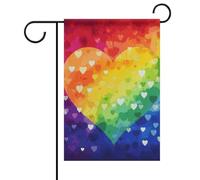 Bandiera da giardino estiva a forma di cuore arcobaleno colorato a doppia faccia 30,5 x 45,7 cm bandiere da giardino primaverile sole bandiere da giardino stagionale benvenuto all'aperto bandiera