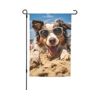 Bandiera da giardino estiva Australian Shepherd My Love Dog On The Beach, Vibrant, bifacciale, 12 x 18 pollici, decorazione per casa, cortile