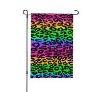 Bandiera da giardino estiva bifacciale con stampa leopardata arcobaleno, 12x18 pollici, per esterni
