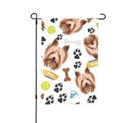 Bandiera da giardino estiva bifacciale da esterno con cane Yorkshire Terrier sorridente, 12x18 pollici