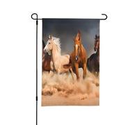 Bandiera da giardino estiva bifacciale da esterno, con cavalli marroni al galoppo nel deserto, stampata, 12x18 pollici