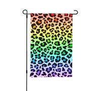 Bandiera da giardino estiva bifacciale da esterno con motivo leopardato arcobaleno e pelliccia maculata, 12x18 pollici