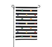 Bandiera da giardino estiva bifacciale da esterno con stampa in bianco e nero a pois arcobaleno, 12x18 pollici
