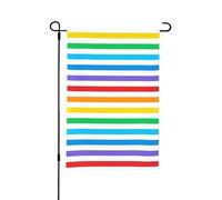 Bandiera da giardino estiva bifacciale da esterno, con strisce bianche e arcobaleno, 12x18 pollici