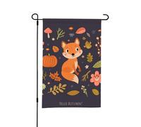 Bandiera da giardino estiva bifacciale da esterno con volpe carina autunnale, 12x18 pollici