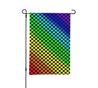 Bandiera da giardino estiva bifacciale da esterno, motivo a scacchiera arcobaleno nero, 12x18 pollici