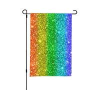Bandiera da giardino estiva bifacciale da esterno, motivo arcobaleno con paillettes, 12x18 pollici