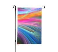 Bandiera da giardino estiva bifacciale da esterno, motivo astratto frattale arcobaleno, 12x18 pollici