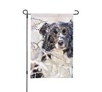 Bandiera da giardino estiva bifacciale da esterno, motivo Border Collie, inverno, neve, bianco e nero, 12x18 pollici