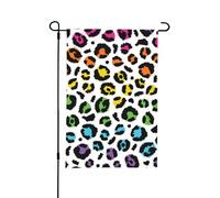 Bandiera da giardino estiva bifacciale da esterno, motivo leopardo arcobaleno, 12x18 pollici
