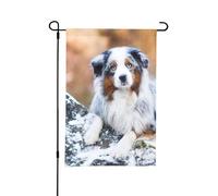 Bandiera da giardino estiva bifacciale da esterno, motivo: pastore australiano, neve, inverno, bellissimi cani, 12x18 pollici