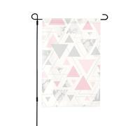 Bandiera da giardino estiva bifacciale da esterno, motivo: triangolo geometrico rosa grigio argento marmo, 12x18 pollici