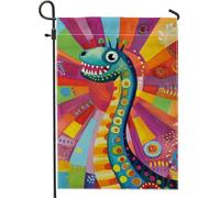 Bandiera da giardino estiva colorata con dinosauri, vivace decorazione astratta per prato, decorazione da giardino su entrambi i lati, decorazione per feste all'aperto 30,5 x 45,7 cm