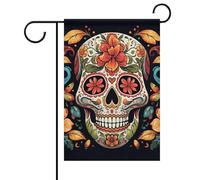 Bandiera da giardino estiva colorata con teschio di zucchero su entrambi i lati, 30,5 x 45,7 cm, bandiere da giardino primaverili e sole, decorazione per esterni