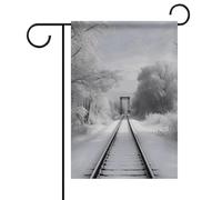 Bandiera da giardino estiva con binari del treno innevato, doppia faccia, 30,5 x 45,7 cm, bandiere da giardino primaverili e sole, decorazione per esterni