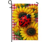 Bandiera da giardino estiva con coccinella e girasole, decorazione floreale per esterni, decorazione per esterni, in iuta su entrambi i lati, per la decorazione del cortile della casa, 30,5 x 45,7 cm