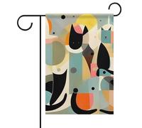 Bandiera da giardino estiva con gatto di arte moderna della metà del secolo su entrambi i lati, 30,5 x 45,7 cm, bandiere da giardino primaverili e sole, decorazione per esterni
