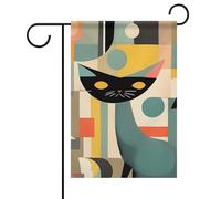 Bandiera da giardino estiva con gatto di arte moderna della metà del secolo su entrambi i lati, 30,5 x 45,7 cm, bandiere da giardino primaverili e sole, decorazione per esterni