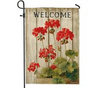 Bandiera da giardino estiva con gerani rossi, vivace decorazione floreale da cortile, decorazione da giardino su entrambi i lati, perfetta per il benvenuto a casa, 30,5 x 45,7 cm
