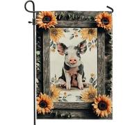 Bandiera da giardino estiva con maiale girasole, bandiera decorativa per fattoria, bandiera a doppia faccia in iuta per decorazione esterna del prato 30,5 x 45,7 cm