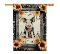 Bandiera da giardino estiva con maiale girasole, bandiera decorativa per fattoria, bandiera a doppia faccia in iuta per decorazione da giardino per esterni, 71 x 101 cm