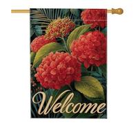 Bandiera da giardino estiva con ortensia rossa, striscione floreale per esterni, bandiera da cortile su entrambi i lati per la decorazione del prato, stile vivace della natura, 71 x 101 cm