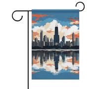 Bandiera da giardino estiva con skyline di Chicago su entrambi i lati, 30,5 x 45,7 cm, bandiera primaverile per giardino, benvenuto stagionale, decorazione per esterni