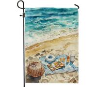 Bandiera da giardino estiva da spiaggia, motivo onde oceaniche blu, decorazione per esterni, bandiera da giardino su entrambi i lati, per la casa e il giardino, 30,5 x 45,7 cm