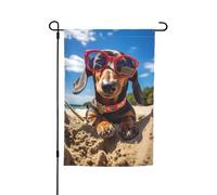 Bandiera da giardino estiva "Dachshund My Love Dog On The Beach", Vibrant, bifacciale, 12 x 18 pollici, decorazione per casa, cortile