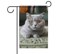 Bandiera da giardino estiva "Gatto sul tappeto", bifacciale, 12x18 pollici, bandiere da giardino primaverili, sole, benvenuto stagionale, decorazione per esterni