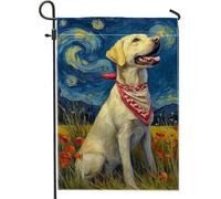 Bandiera da giardino estiva gialla con cane, laboratorio con bandana, decorazione artistica per la casa all'aperto, bandiera su entrambi i lati in iuta per prato decorazione animale 30,5 x 45,7 cm