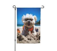 Bandiera da giardino estiva Maltese My Love Dog On The Beach, Vibrant, bifacciale, 12 x 18 pollici, decorazione per casa, cortile, bianco