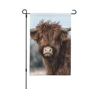 Bandiera da giardino estivo bifacciale da esterno, con mucca scozzese delle Highlands, fauna selvatica, 12x18 pollici
