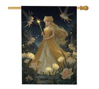 Bandiera Da Giardino Fairy Magic Golden Fairy Princess Flower 30X45Cm Bandiera Di Benvenuto Con Occhielli Resistenti Bandiere Da Parete Per Balcone Festival Estiva