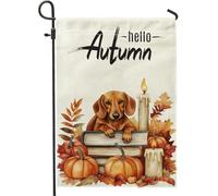 Bandiera Da Giardino Fall Dachshund Dog Autumn Candle Book Pumpkin Pet Garden Flag Premium Bandiera Verticale Colori Vivaci Bandiere Decorative Per Festival Celebrazioni Feste 30X45CM